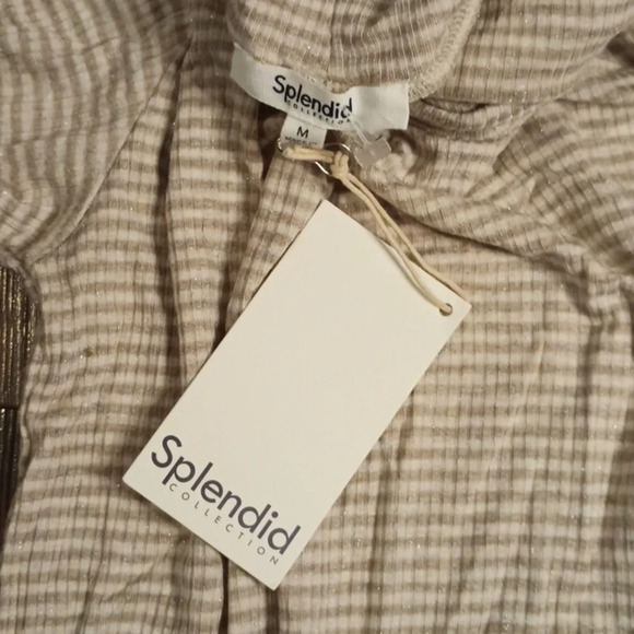 Splendid Taupe+ White Stripe Turtle Neck W/ Metallic Flecks FFF - Picture 5 of 7